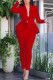 Red Fashion Casual Solid Split Joint Flounce Turndown Collar Long Sleeve Two Pieces
