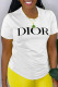 White Fashion Casual Print Letter O Neck T-Shirts