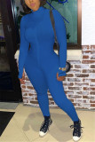Blue Fashion Sexy Zipper Collar Long Sleeve Regular Sleeve Skinny Letter Embroidery Jumpsuits