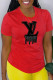 Red Street Daily Print Patchwork O Neck T-Shirts