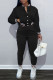 Black Casual Solid Patchwork Buckle Long Sleeve Two Pieces