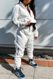 White Casual Solid Zipper Zipper Collar Long Sleeve Two Pieces
