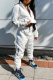 White Casual Solid Zipper Zipper Collar Long Sleeve Two Pieces