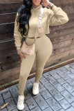 Grey Casual Solid Patchwork Hooded Collar Long Sleeve Two Pieces