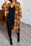 Yellow Casual Plaid Split Joint Turndown Collar Outerwear