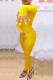 Yellow Fashion Casual Letter Embroidery Solid Color Turtleneck Skinny Jumpsuits