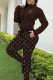 Brown Fashion Casual Print Patchwork Zipper Collar Long Sleeve Two Pieces