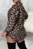 Leopard Print Sexy Print Leopard Split Joint Buckle Turndown Collar Shirt Dress Dresses