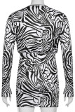 Black White Sexy Print Patchwork V Neck One Step Skirt Dresses