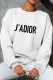 White Fashion Sportswear Print Letter O Neck Tops