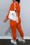 Tangerine Red Casual Solid Patchwork Buckle Long Sleeve Two Pieces