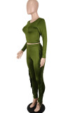 Ink Green Casual Solid Tassel Patchwork O Neck Long Sleeve Two Pieces