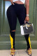 Black Casual Sportswear Patchwork Ripped Skinny High Waist Pencil Trousers