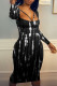 Black Sexy Print Patchwork U Neck One Step Skirt Dresses