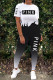 Black Casual Gradual Change Letter Print Patchwork O Neck Short Sleeve Two Pieces