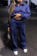 Blue Sportswear Solid Patchwork Turndown Collar Long Sleeve Two Pieces