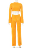 Orange Sexy Solid Hollowed Out Patchwork V Neck Straight Jumpsuits