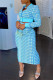 Baby Blue Fashion Casual Print Basic Zipper Collar Long Sleeve Two Pieces
