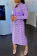 Purple Fashion Casual Print Basic Zipper Collar Long Sleeve Two Pieces