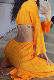 Orange Sexy Solid Hollowed Out Patchwork V Neck Straight Jumpsuits