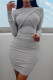 Grey Fashion Casual Solid Patchwork O Neck Long Sleeve Dresses