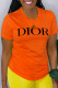 Orange Fashion Casual Print Letter O Neck T-Shirts