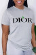 Grey Fashion Casual Print Letter O Neck T-Shirts