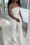White Sexy Casual Solid Backless Strapless Sleeveless Two Pieces