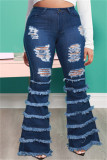 Baby Blue Fashion Casual Solid Ripped Plus Size Jeans