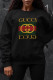 Black Casual Street Print Patchwork Letter O Neck Tops