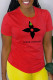 Red Casual Sportswear Print Patchwork O Neck T-Shirts