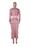 Red Fashion Casual Print Basic Zipper Collar Long Sleeve Two Pieces