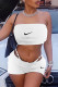 White Fashion Sweet Print Patchwork Strapless Sleeveless Two Pieces