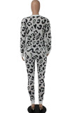 Cream White Casual Print Patchwork O Neck Long Sleeve Two Pieces