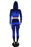 Blue Fashion Casual Letter Embroidery Solid Color Zipper Collar Long Sleeve Two Pieces