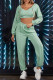 Light Green Casual Sportswear Solid Basic V Neck Long Sleeve Two Pieces