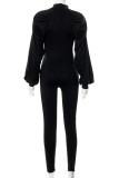 Black Fashion Casual Solid Basic Half A Turtleneck Skinny Jumpsuits