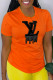 Orange Street Daily Print Patchwork O Neck T-Shirts
