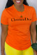 Orange Fashion basis Print Patchwork Letter O Neck T-Shirts