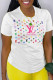 White Fashion Casual Print Patchwork O Neck T-Shirts