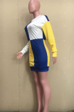 Blue Fashion Casual Patchwork Basic O Neck Long Sleeve Dresses