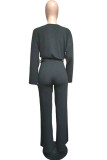 Grey Casual Solid Patchwork O Neck Long Sleeve Two Pieces