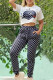 Black Fashion Casual Print Patchwork O Neck Short Sleeve Two Pieces
