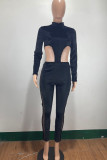 Burgundy Fashion Sexy Patchwork Hollowed Out See-through Zipper Collar Long Sleeve Jumpsuits (Without Belt Bag)