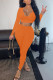 Tangerine Red Casual Solid Patchwork V Neck Long Sleeve Two Pieces