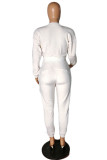 Cream White Fashion Casual Solid Basic O Neck Long Sleeve Two Pieces