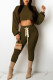 Ink Green Casual Solid Bandage Patchwork Hooded Collar Long Sleeve Two Pieces