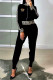 Black Fashion Casual Print Patchwork Zipper Collar Long Sleeve Two Pieces