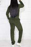 Dark Green Casual Solid Pocket Hooded Collar Long Sleeve Two Pieces