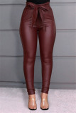 Wine Red Fashion Casual Solid Basic Skinny High Waist Pencil Trousers